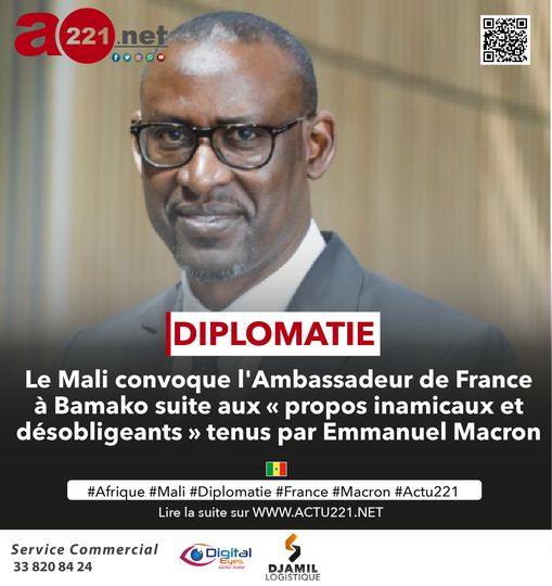 actu221net's tweet photo. Flash 🔴| Le Mali convoque l'Ambassadeur de France à Bamako 
Lire la suite sur https://t.co/kt2KCHklGa...
#Actu221 #Sénégal #MackySall #A221 #A221TV #OusmaneSonko #AdjiSarr #FreeSenegal #DigitalEyes #Afrique #Africa #Covid19 #YewwiAskanWi #ElectionsLocales #Apr #WalluSenegal #PDS https://t.co/mxkrRYPIXy