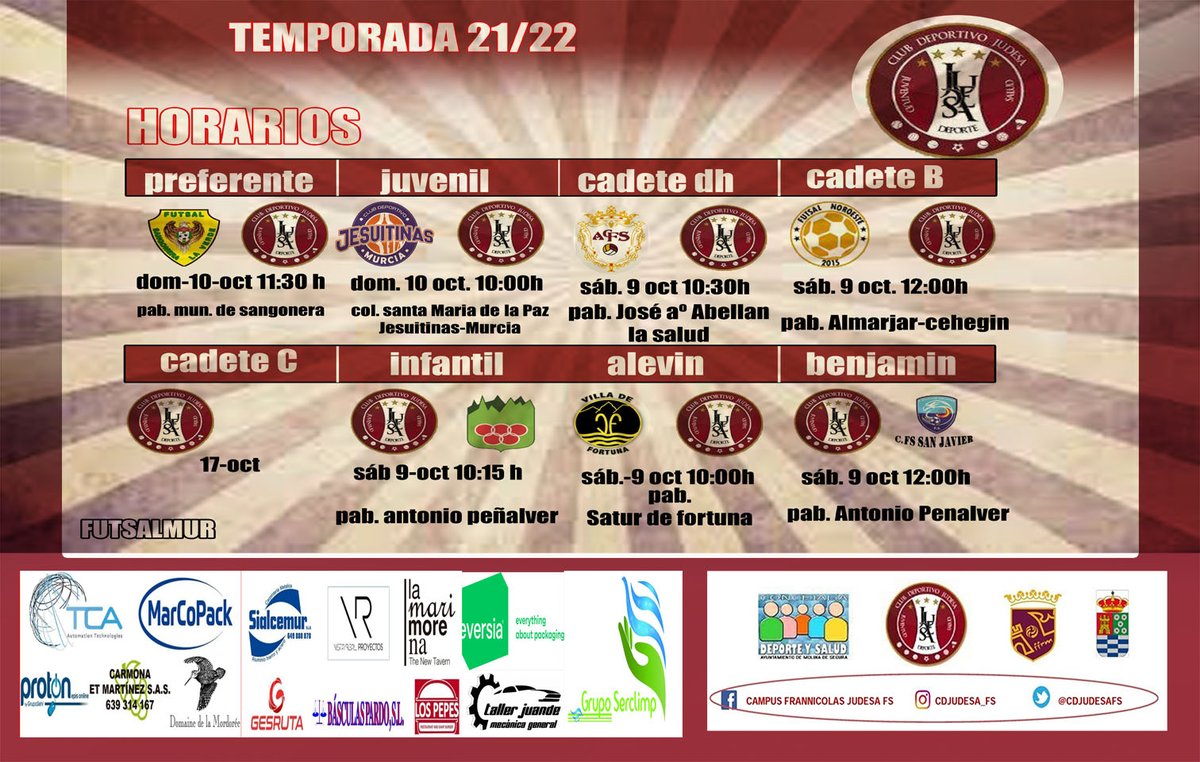 Agenda fin de semana
equipos Judesa fs molina de segura 
#somosjudesa #somosfutsal #ayuntdemolinadesegura
