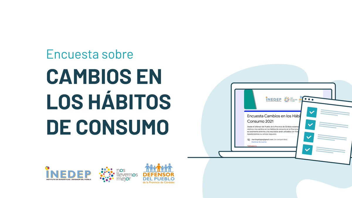Defensoria_Cba's tweet photo. 🤳🏻Encuesta sobre “Cambios en los Hábitos de Consumo 2021” del Instituto de Estadísticas del @DefensorCba para personas de toda la provincia de #Córdoba.
👉🏼Te invitamos a completarla hasta mañana jueves 7/10, siguiendo este enlace https://t.co/w9HdIIjTg4 👏🏼
#INEDEP #Consumo https://t.co/bJttxNX9BO