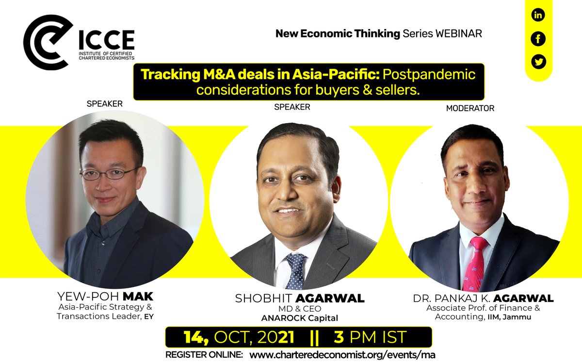 icce_official's tweet photo. 💥#Webinar_Alert You're exclusively invited to participate in this webinar on #Megers and #Acquisitions across the Asian-Pacific region scheduled as follows:
#REGISTER : https://t.co/8Ldzty8LU0
#icce #charteredeconomist #mergersandacquisitions #mergers #economics #acquisitions https://t.co/1OyVNx3EgG