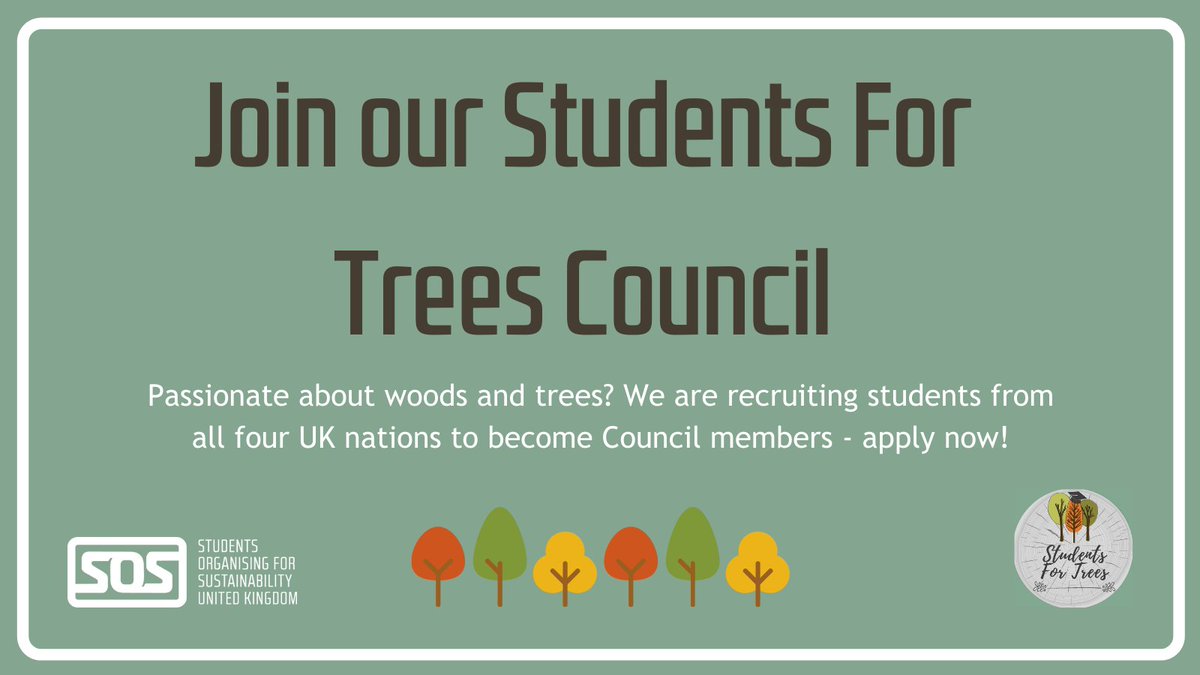 sosukcharity's tweet photo. Passionate about woods and trees? Want to engage and inspire other students to get involved and help protect, plant and restore woodlands across the UK? π³π²
Apply to join our #StudentsForTrees Council by 10th October: https://t.co/DvQZcqteQS
@WoodlandTrust @studentsfortrees https://t.co/Zl4UCR6aKE