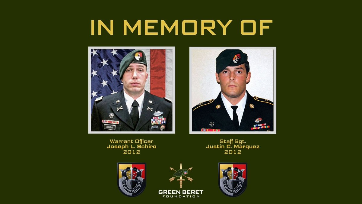 GreenBeretFound's tweet image. Today we remember Warrant Officer Joseph L. Schiro and Staff Sgt. Justin C. Marquez killed in action on this day in 2012. WO Schiro and SSG Marquez were assigned to Company B, 1st Battalion, @3rdSFGroup. De Oppresso Liber!