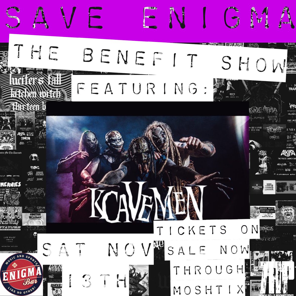 Adelaide. KcaveMen reunite for a live show to help save the enigma bar in November. We played our first show ever there and it’s by far my favourite venue to grab a beer tower. Hope to see you there.