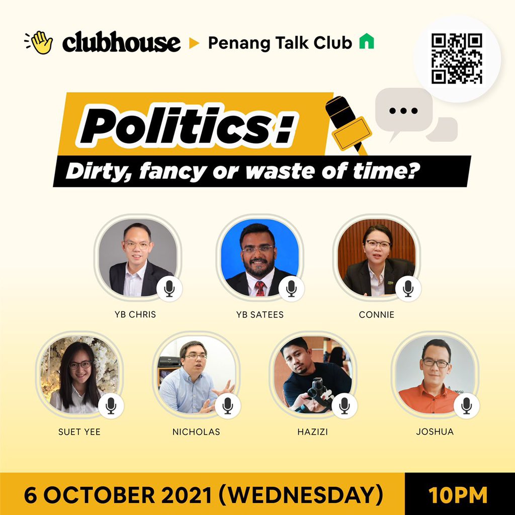Join us tonight in Penang Talk Club @ clubhouse.com/join/penang-ta… with @chrischunkit @Joshuawsz  @hooipeng1215