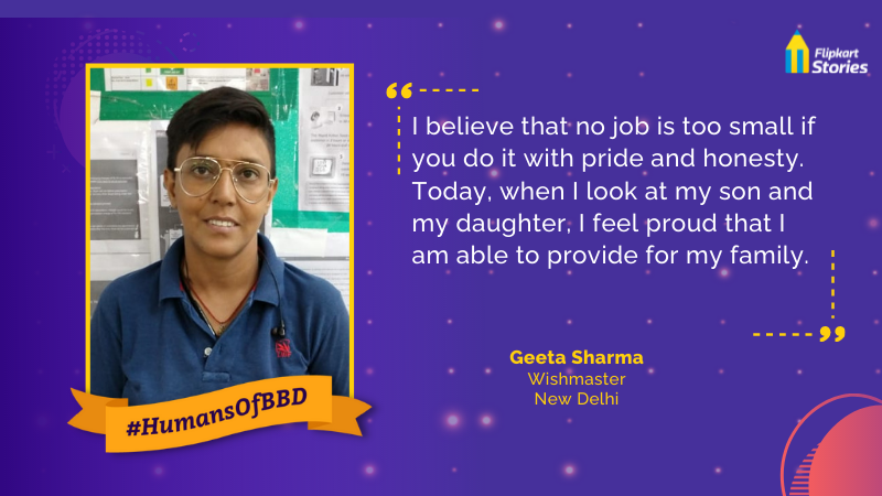 FlipkartStories's tweet photo. #HumansOfBBD When the pandemic struck and Geeta Sharma lost her job in the film industry, she took up a job as a #FlipkartWishmaster. In the process, she found a second family @Flipkart — where her team always has her back! Read her story: https://t.co/822lZ2AK6E https://t.co/N9KNBaAIj1