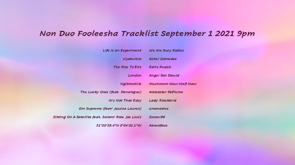 Listen now #NonDuoFooleesha no words just #astonishing music, including <a href="/soccer96band/">Soccer96</a>
Follow the #cosmic lilacs and pinks: rvjazzandblues.co.uk/2020/06/radio.…