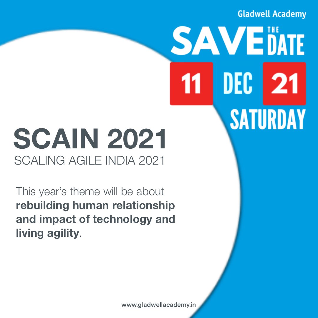 Then Scaling Agile India 2021 is the place to be. We invite you to our virtual event where we learn about team management, together.

Register today for the event using the following link: bit.ly/2Yxf6oV

#SCAIN2021 #CorporateEvents #AgileTraining #Agile #GladwellAcademy