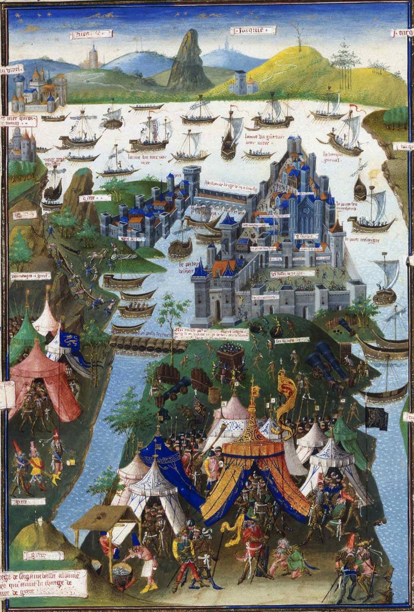 ColorImperio's tweet photo. Durante el cerco a Constantinopla (1453), los griegos bloquearon con una cadena el acceso al Cuerno de Oro. Entonces, los turcos desmontaron sus barcos y los llevaron por tierra hasta la bahía, como se ve en este grabado (izq.). Descúbrelo en #Elcolordelimperio
#NovelaHistorica https://t.co/pdiEJYteyU