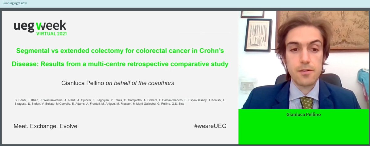 GianlucaPellino's tweet photo. Great event #UEGWEEK2021 #Uegweek 

Honoured to present segmental vs extensive colectomy data for #colorectalcancer in #crohnsdisease on behalf of collaborators.. much debate!

#teamwork #SoMe4Surgery #colorectalsurgery

stay tuned for the full paper soon 
@my_ueg @escp_tweets https://t.co/bSWcjEP4fY