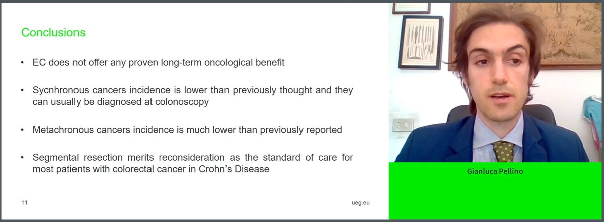 GianlucaPellino's tweet photo. Great event #UEGWEEK2021 #Uegweek 

Honoured to present segmental vs extensive colectomy data for #colorectalcancer in #crohnsdisease on behalf of collaborators.. much debate!

#teamwork #SoMe4Surgery #colorectalsurgery

stay tuned for the full paper soon 
@my_ueg @escp_tweets https://t.co/bSWcjEP4fY