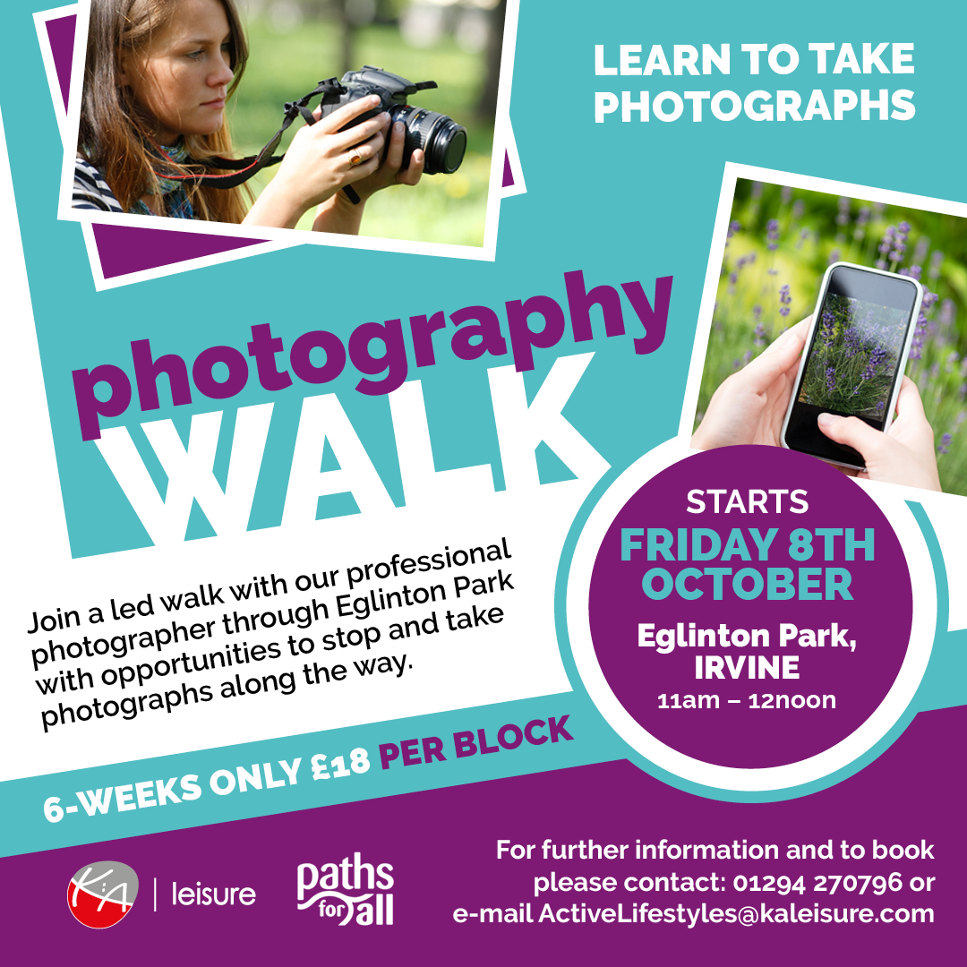 KALeisure's tweet photo. Starting tomorrow NEW Photography Walks 📸

A fantastic opportunity to learn photography skills in the open air.

Advanced booking and payment is required, please get in touch NOW to secure your space! https://t.co/5FgDrqS0yl