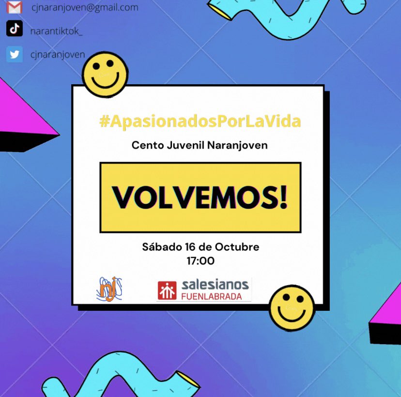 CJNaranjoven's tweet photo. Volvemos el sábado 16 de octubre de 17:00 a 20:00 con más ganas que nunca!!! Para más información podéis preguntarnos mediante cualquiera de nuestras redes sociales https://t.co/bqvHXVglys