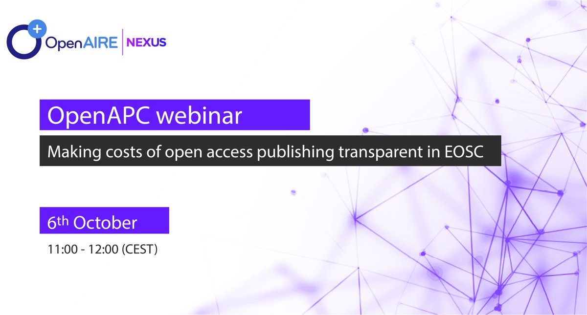 OpenAIRE_eu's tweet image. 📢 TODAY - 𝐎𝐩𝐞𝐧𝐀𝐏𝐂 - OpenAIRE 𝐖𝐞𝐛𝐢𝐧𝐚𝐫 👉
6th Oct. 11h CEST.
➡️ Still have time to register - bit.ly/OpenAPC_OpenAI… 
➡️ More info - openaire.eu/item/openapc-m…
#APC #OpenScience #OpenAPC