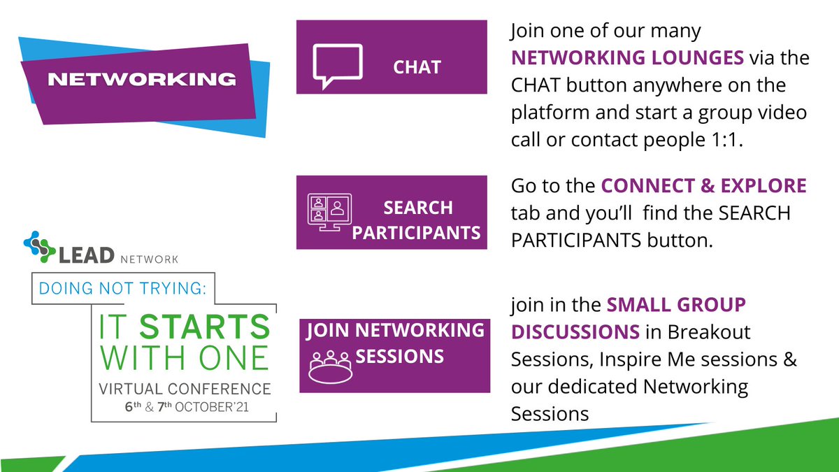 Lead_eu_net's tweet photo. Get ready to engage today &amp; tomorrow  at the LEAD Network Europe  Virtual Conference 2021 with these #networkingtips on how to #network virtually.  
@Lead_eu_net LEAD Network Europe 
#LEADNetwork21 #DoingNotTrying #ItStartsWithOne https://t.co/JLQNoTlFYV