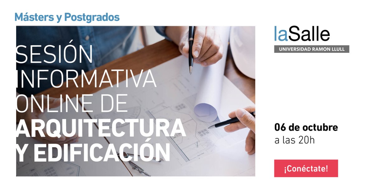 📐 Conéctate hoy por la tarde a la #SesiónInformativa online de #Másters y #Postgrados en el área de #ArquitecturaYEdificación  👇

🔗 link.salleurl.edu/1ei