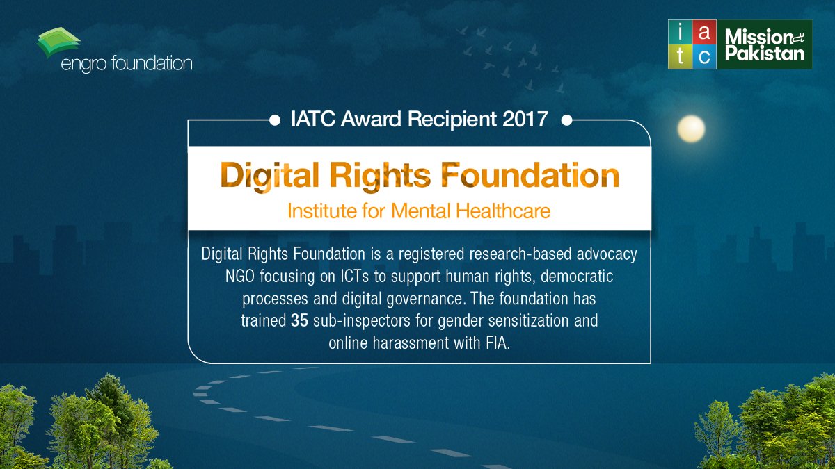 iatcpk's tweet photo. PAST WINNER ALERT: @DigitalRightsPK (DRF) envisions a place where all people, especially women, can exercise their rights of expression without being threatened. 

#MissionHaiPakistan #IATC #EngroFoundation #RoadToRecovery #Society #EmpoweringPakistan https://t.co/4URkJh64gX
