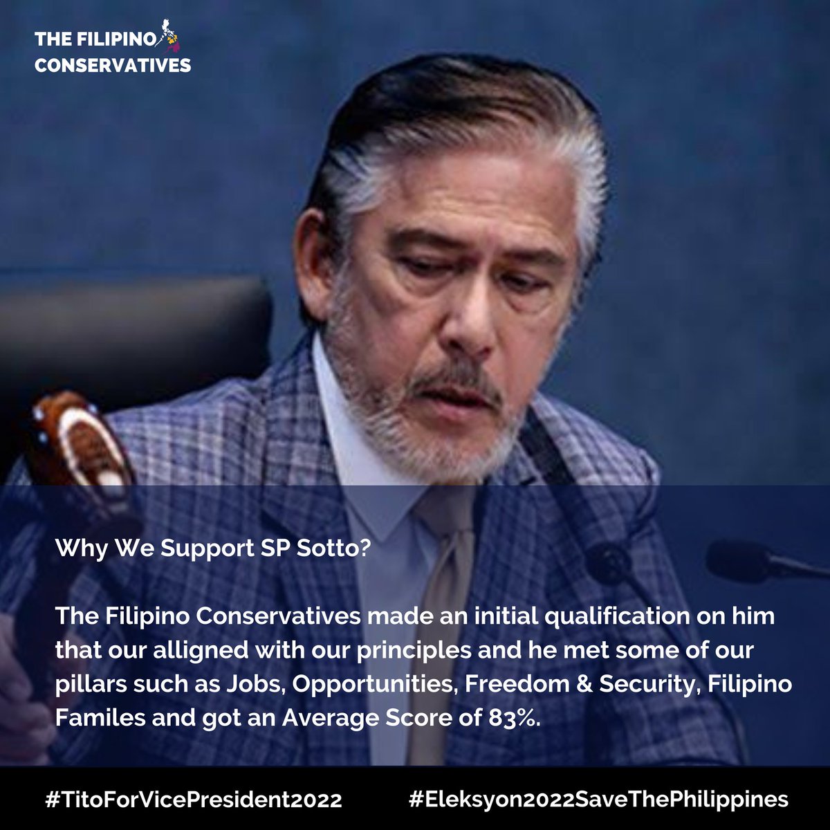 TFCConservative's tweet photo. The Filipino Conservatives is now officially endorsing VP Leni Robredo for President after she got an average score of 90% on our principles, SP Sotto and Fmr. Sen Trillanes for Vice President as they got 83% and 89% respectively. https://t.co/QFZl9uXHBq