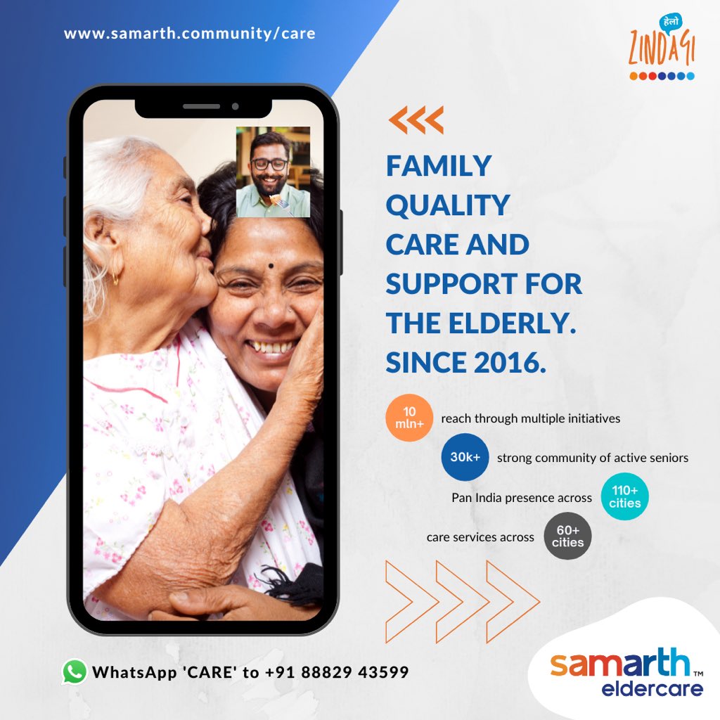 samarthFamily's tweet photo. Uncompromising family-quality care and support for the elderly. Since 2016.

We are where you need us across 60+ cities in India. 

WhatsApp ‘CARE’ to +91 88829 43599. 

#samarth #samartheldercare #HelloZindagi #ElderCare #careathome #seniors #elderly https://t.co/ERL7u3T7d0