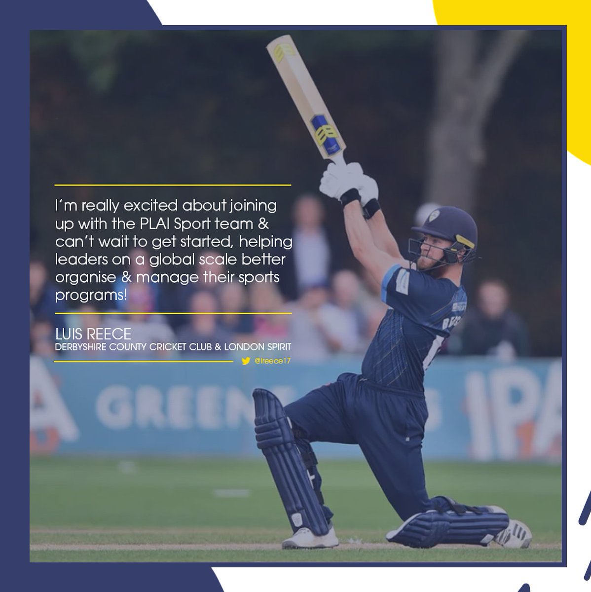 📯 AMBASSADOR ANNOUNCEMENT 📯 🎉 We are delighted to announce the joining of @lreece17 as a PLAI Ambassador! 🏏 Luis is a real high-performer for @DerbyshireCCC & London Spirit in @thehundred & we're beyond delighted to have him in our corner! 🏆 Welcome, Luis! #TeamPLAI