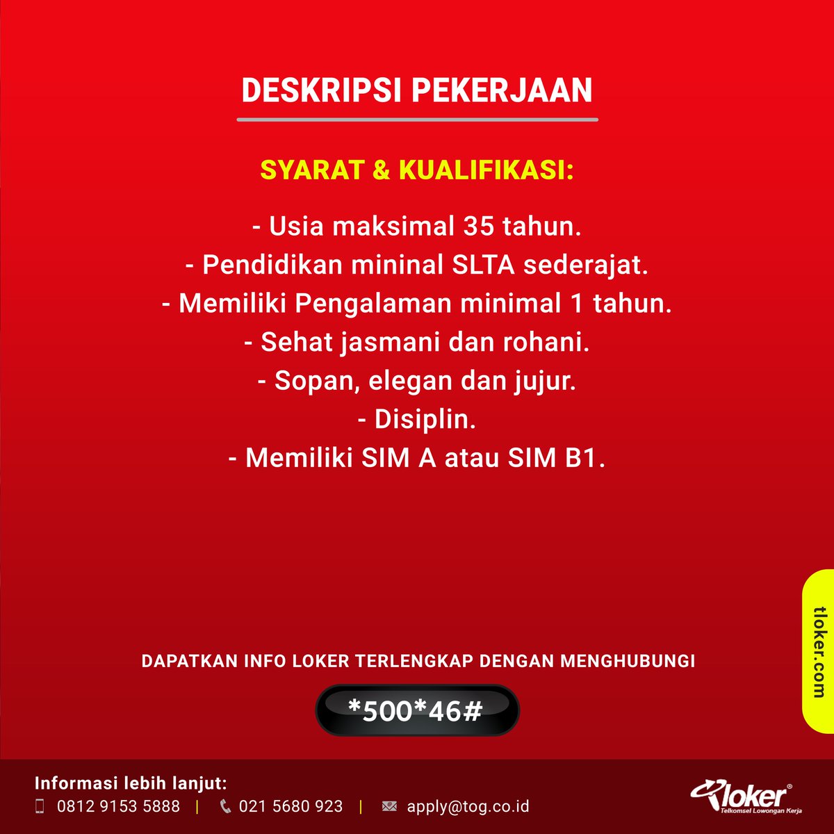 info_tloker's tweet photo. LOWONGAN PEKERJAAN SECURITY
Kirim CV terbaru kamu ke nomer kontak atau email yang tertera pada design gambar. Like dan Share lowongan ini kepada teman, saudara atau tetangga kamu yang membutuhkan. https://t.co/MAk95QrbFC
