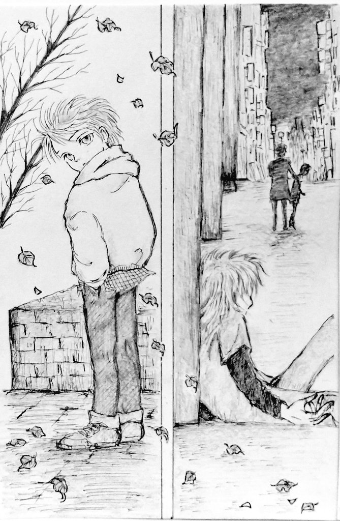 少年Aくん
もう、やめて下さい!
黒服男には、泣くヨーコちゃんの言葉に意味をもたない。
「お前、ギター弾くんだってな」
スナフキン男の右腕を黒服は強くつかんだ…
オレは知らなかった。
#アナログイラスト #イラスト #まんが #漫画 #イラスト好きな人と繋がりたい #絵描きさんと繫がりたい