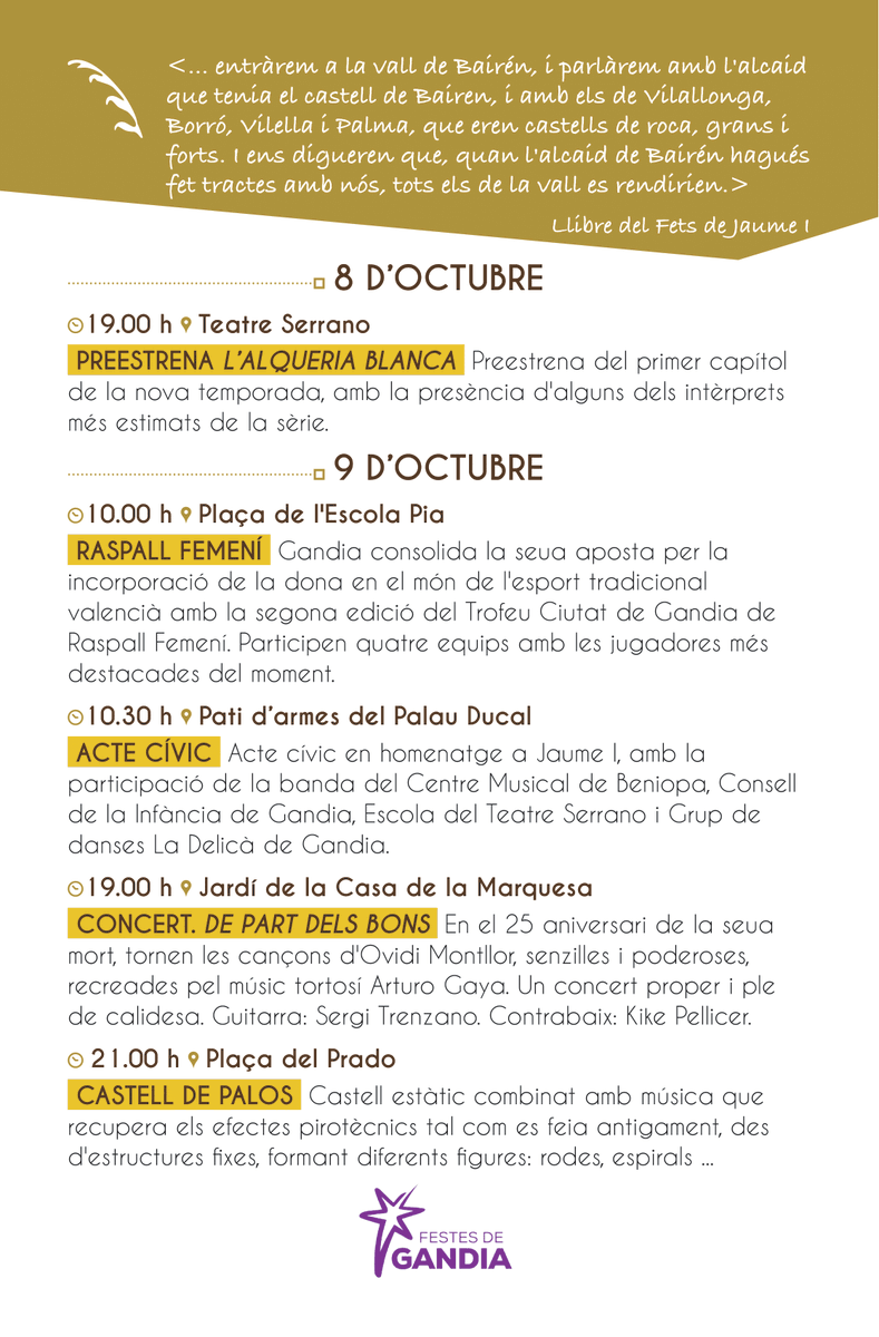 aj_gandia's tweet photo. Programació #9dOctubreGandia 👇

👉 4 activitats a diferents espais de la ciutat.

👉👉 El @Teatre_Serrano  acollirà el 8 d’octubre a les 19 h, la preestrena del 1r capítol de la nova temporada de la sèrie televisiva d’èxit d’À Punt l’Alqueria Blanca. 

1/2 https://t.co/wiwHmH8Z3q