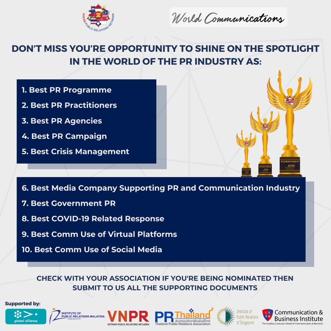 APRN proudly present The 3rd PR Excellence Awards will be held on 5th Nov 2021!

Submit your entries &amp; Don't miss your opportunity to be recognized and take pride in the spotlight!

#ASEANPRExcellenceAwards #ASEANAwards #ASEAN #APRN #APRNAwards #ASEANPRNetwork