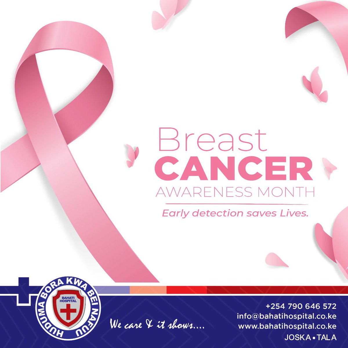 October being the breast cancer awareness month, we encourage you get screened because early detection saves lives, do not be afraid. Talk to us today on 0790646572 for more info. #wecare #itshows