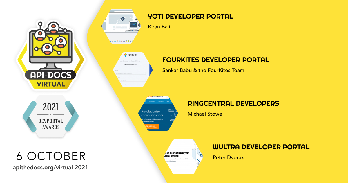 APItheDocs's tweet image. ❗ #APITheDocs today: the 1st event of the Fall Season starts at 5pm CET!

👉 Join @FourKites @getyoti @wultra @RingCentralDevs from @DevportalAwards who will introduce their #devportals and take part in the Q&amp;amp;A. 

👉 Don&apos;t miss out, you can still sign up: eventbrite.com/e/api-the-docs…