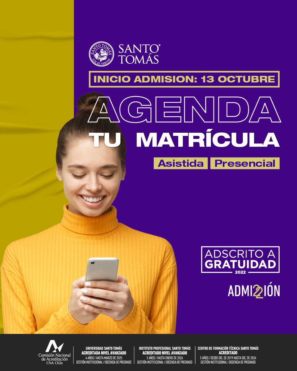 admision_UST's tweet photo. Tu seguridad es nuestra prioridad. Por eso, te invitamos a planificar tu asistencia al punto de admisión, agendando tu hora con tiempo, y así tener un acceso más rápido para concretar tu matrícula a partir del 13 de octubre en https://t.co/4bPpVD7yWu https://t.co/ypfQ9kGazo