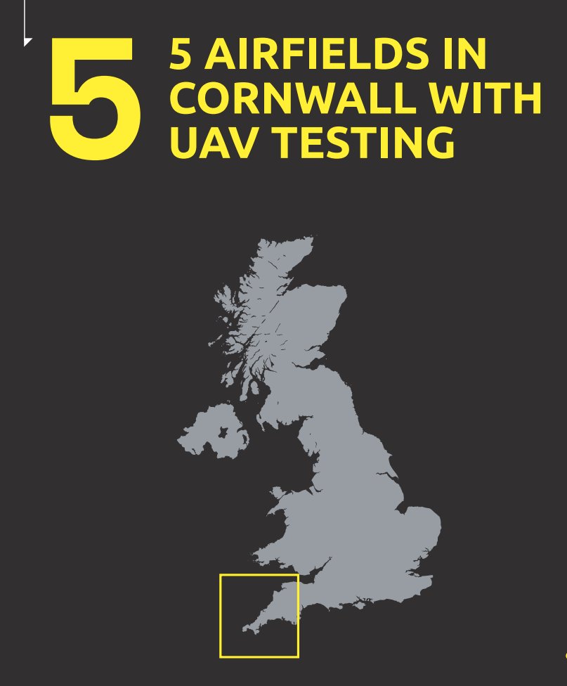 Did you know that there are five airfields in #Cornwall where you can test your #UAV/ #UAS? Offering you access to restricted airspace &amp; the ability to fly between two commercial airports. 

If you’re at @dronexshow today come say hi &amp; learn more 👉 Stand 442.