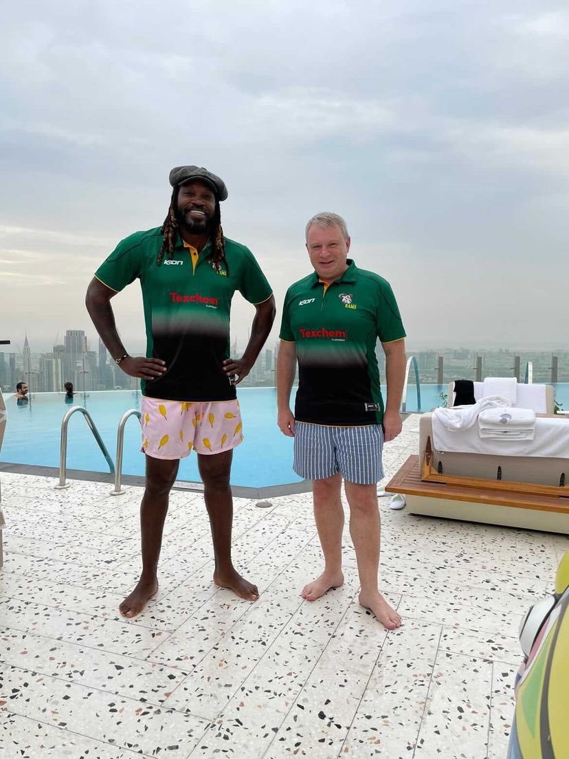 ‼️ HERE WE GO ‼️

After fighting off competition from the likes of RCB and many more, we can confirm that <a href="/henrygayle/">Chris Gayle</a> will be part of the Milnrow Rams

Gayle is pictured with our T20 shirt sponsor <a href="/milnrow_red/">wayne</a> 

Glad to have you on board Mr Universe Boss
