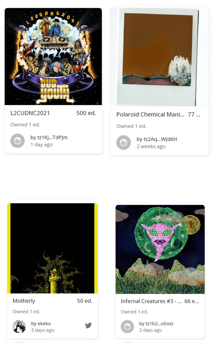 Some awesome #NFTart addition to my collection this morning 
<a href="/naltanea/">Nalta</a>
<a href="/metzdub/">(m)</a> <a href="/dubyouth/">dubyouth</a>
<a href="/onkeljohn/">John Navid</a> @llEkekOll <a href="/ruimajor_/">Rui Major</a>  

#nftcollector
#hicetnunc2000