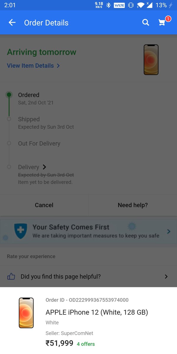 abhikmishra_'s tweet photo. I ordered iphone12 in flipkart on Oct 2 Rs.52k and I paid itself then it showed it will delivers on next day that is Oct 3 but still now it didn't shipped itself now date is Oct7. Please dilivery my product soon. @Flipkart @flipkartsupport @FlipkartSellers #supercomnet https://t.co/Uzo6CtOqww
