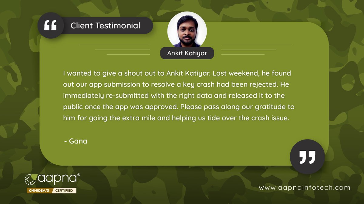 AAPNAInfotech's tweet photo. Kudos Ankit Katiyar for receiving this client appreciation. 

#clientfeedback #client #clients #testimonails https://t.co/J7siJNGgBS