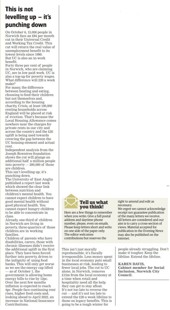 This isn't levelling up - it's punching down.
My letter to the @EveningNews #KeepTheLifeline