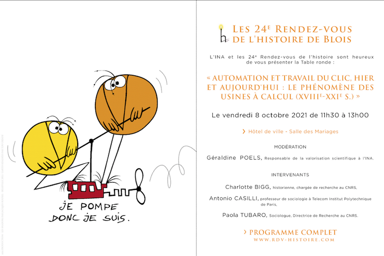 Inatheque1's tweet photo. #Blois #RVH2021 Table ronde : vendredi 8 octobre 11H30
Intervenants : Charlotte Bigg @AntonioCasilli
Paola Tubaro @ptubaro
et Géraldine Poels @GePoels https://t.co/mfK6uK92b4