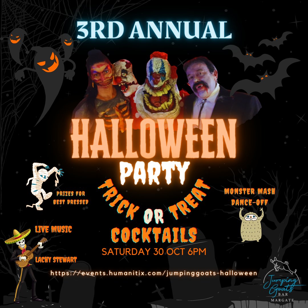 JumpingGoats's tweet photo. 👺 Get your spook on for Halloween! 👻 Always a popular night and space strictly limited, so grab your ticket to the best Night of the Undead on the Peninsula now! 👹 https://t.co/8QqD7LYeRC

#Halloween #MargateQLD https://t.co/RE1qIkxo0Q