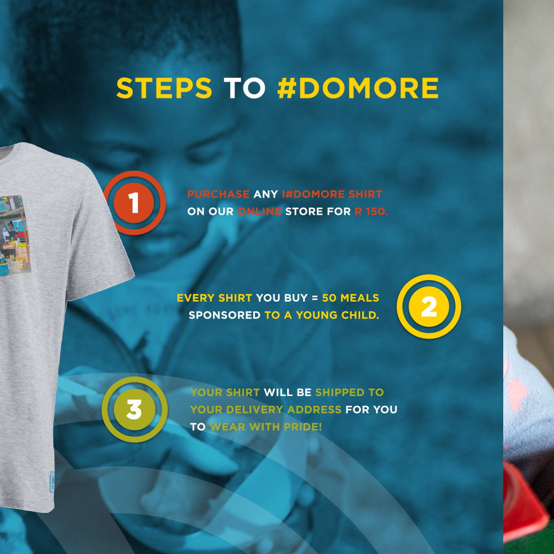 This year’s World Food Day campaign is making it even easier for you to #DoMore for young children! Simply purchase one of our limited edition I#DoMore Holmes Bros t-shirts for R150 and you will provide 50 meals to a child!

Shop Here:bit.ly/300zIXc