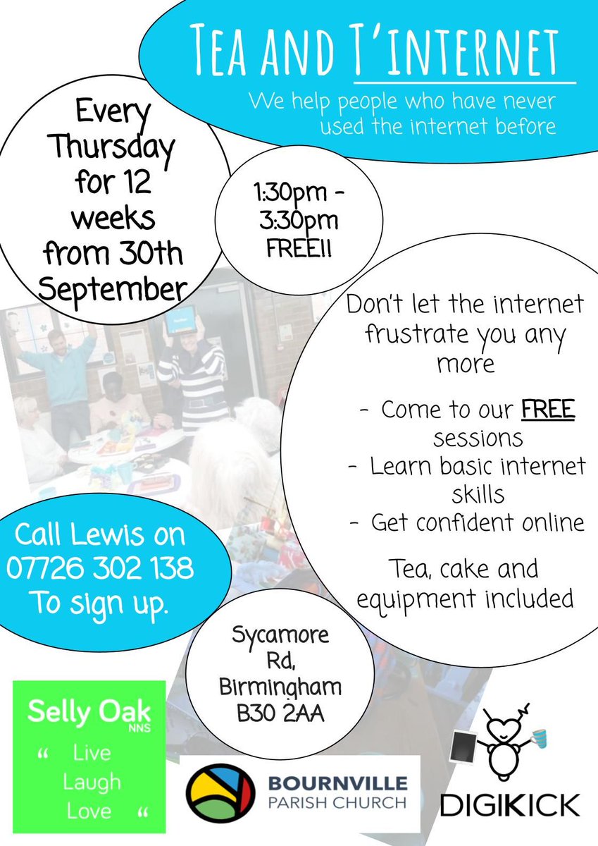 digi_kick's tweet photo. This week is week 2 of our Bournville Tea and T'internet Project, last week we had an amazing turn out! If you would like to join this project you can head down on Thursday afternoons from 1:30pm til 3:30pm. Funded by @SellyOakNNS #BVTnT #WeLoveHelen https://t.co/JhmcMm3G3J