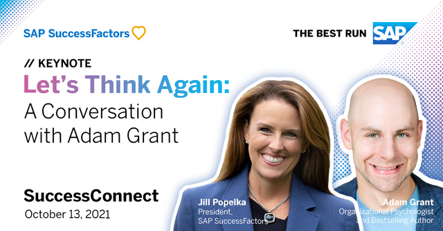 We are excited to announce our #SuccessConnect special guest: <a href="/AdamMGrant/">Adam Grant</a> will join SAP SuccessFactors President Jill Popelka for a conversation on work, learning culture, and more! Register now for our October 13 event: bit.ly/3iBKk50