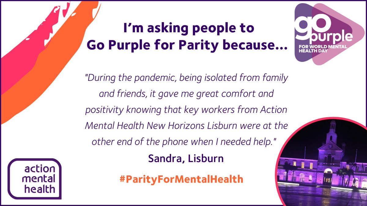 Join Sandra & support our #GoPurpleForParity Campaign for #WorldMentalHealthDay & calling for #ParityForMentalHealth. We’re calling on the Government to ensure the Mental HealthStrategy will be fully funded & implemented. Please re-tweet! Get involved: ow.ly/9GR950Gjhdl