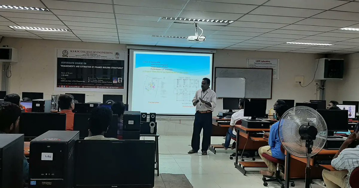 ksrmceofficial's tweet photo. Day 2 pics of certificate course on the "Requirements and Estimation of Framed Building Structures" organized by Department of civil engineering in association with the Industry Institute Interaction Cell

#KSRM  #jntua #AICTE #aishe #IntiativesofMHRD #buildingstructure https://t.co/fT898PP2MS