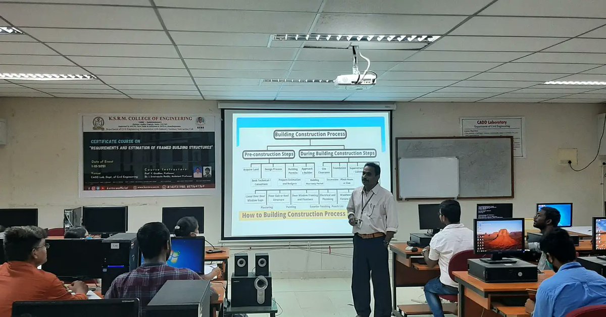 ksrmceofficial's tweet photo. Day 2 pics of certificate course on the "Requirements and Estimation of Framed Building Structures" organized by Department of civil engineering in association with the Industry Institute Interaction Cell

#KSRM  #jntua #AICTE #aishe #IntiativesofMHRD #buildingstructure https://t.co/fT898PP2MS