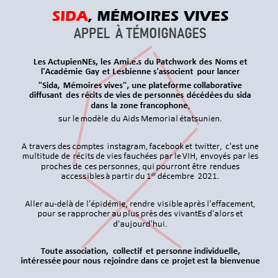 SidaMemVives's tweet photo. Sida, Mémoires vives : les premiers récits seront diffusés à partir du 1er décembre 2021. 
Toute association, collectif et personne individuelle, intéressée pour nous rejoindre dans ce projet est la bienvenue.
contact : sida.memoiresvives@gmail.com https://t.co/qsqEbq77Jx