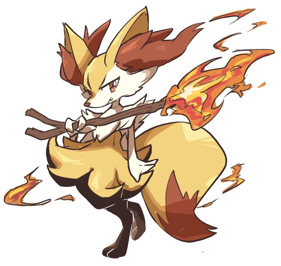 braixen stick solo pokemon (creature) holding stick furry fire animal ear fluff  illustration images