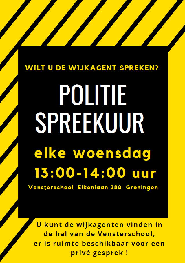 WA_Selwerd's tweet photo. Vanaf volgende week, woensdag 9 oktober, starten wij weer wekelijks met ons wijkagenten spreekuur voor de wijken Paddepoel, Selwerd en Tuinwijk. Tussen 13:00 en 14:00 uur ben je welkom bij de Vensterschool aan de Eikenlaan 288 in Groningen. #WA_Selwerd @POL_Paddepoel #spreekuur https://t.co/XQyvkm08ll