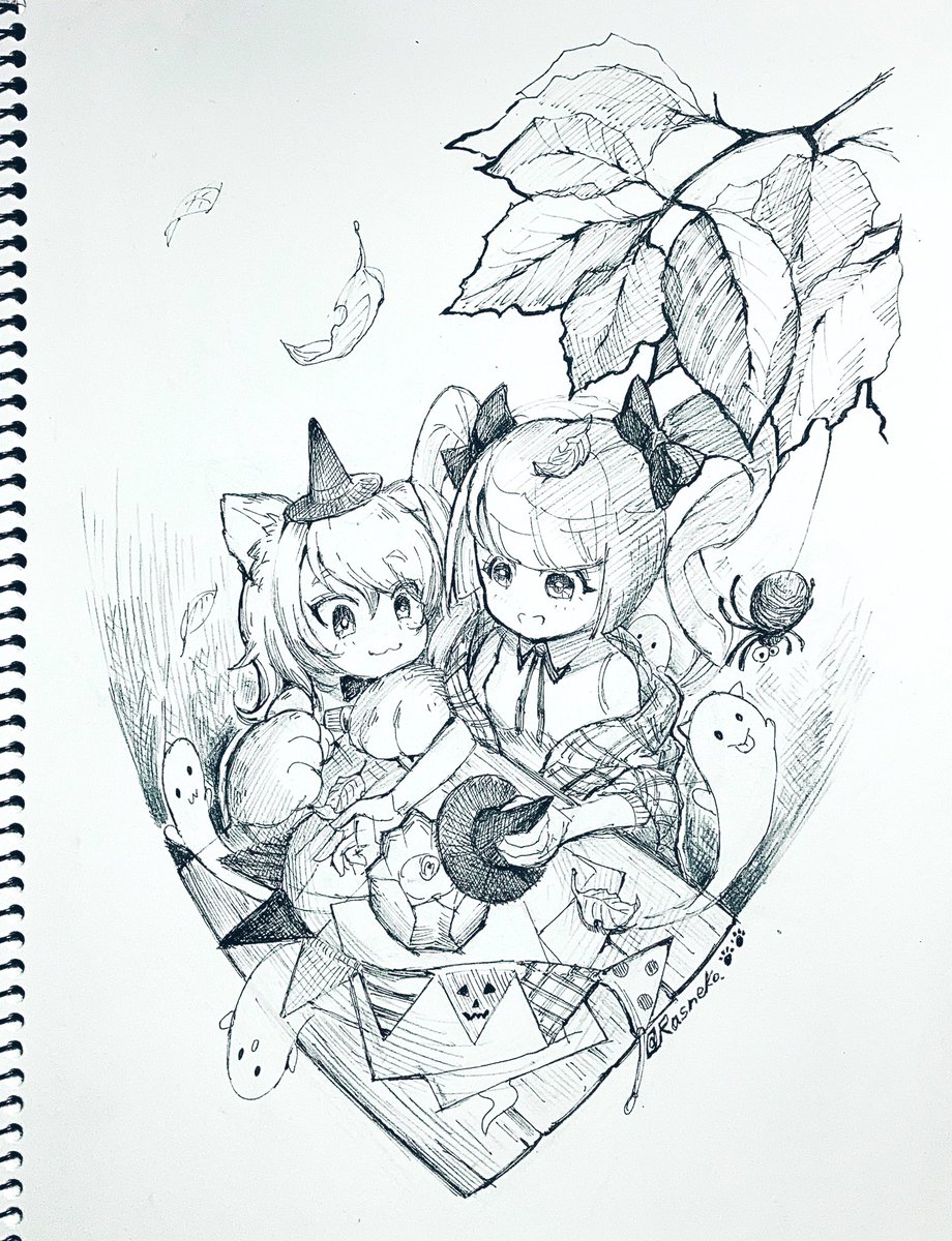 ハロウィンの準備をするうちのこズ🎃
#sketchbook  #イラスト 