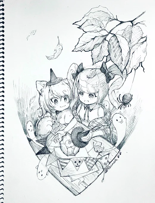ハロウィンの準備をするうちのこズ🎃
#sketchbook  #イラスト 