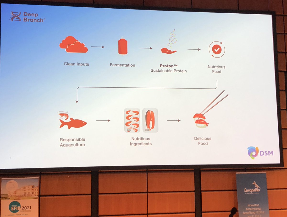 t_tmes's tweet photo. @DeepBranchBio process for fish feed from CO2 feedstock mentioned at #efib2021 by @DSMNederland. Pioneering now in Rotterdam. Highlighting biotech solutions to our food challenges #creatingsustainability https://t.co/KLT9tTW3C1